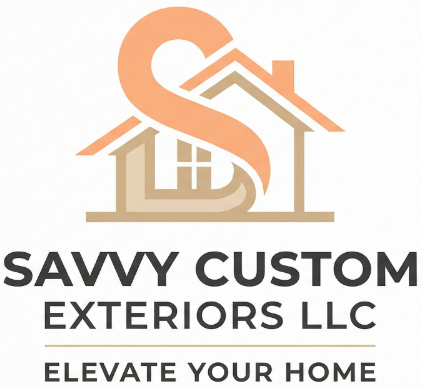 Logo for Savvy Custom Exteriors LLC featuring a peach-colored