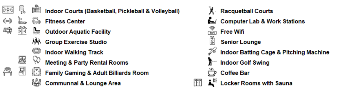 a list of amenities at the Springdale community center