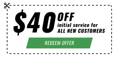 Coupon for $40 off initial service for all new customers. Button reads