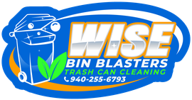 The logo for wise bin blasters trash can cleaning