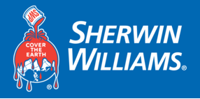 A blue and white logo for sherwin williams