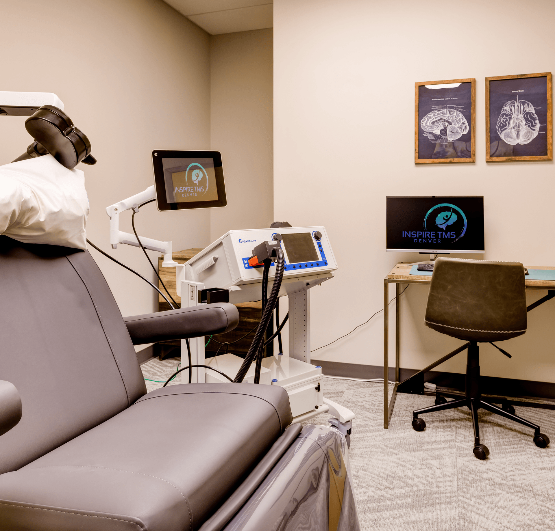 a doctor 's office with a chair and a computer