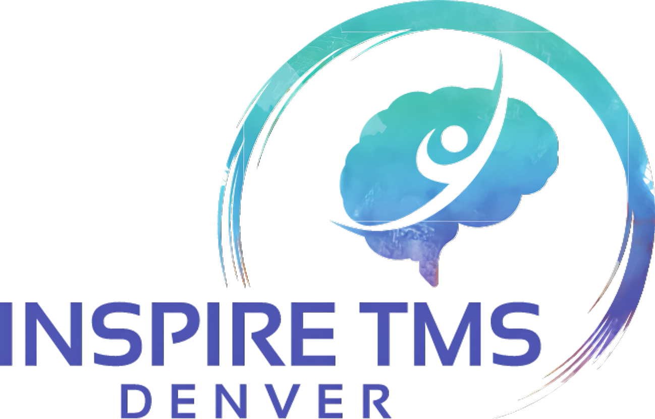 a logo for inspire tms denver with a brain and a person in a circle .