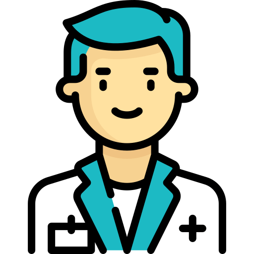 a doctor with blue hair is wearing a white coat and smiling .