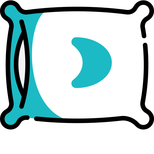 a blue and white pillow with a crescent moon on it .