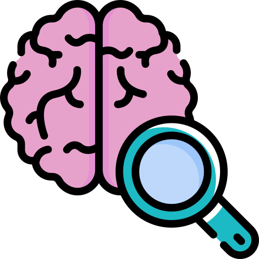 a magnifying glass is looking at a pink brain .