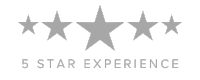 A 5 star experience logo with four stars on a white background.
