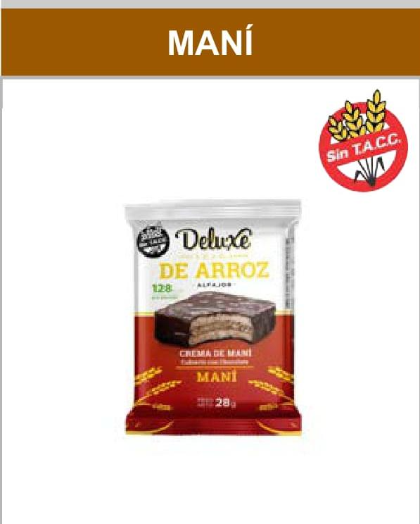 Pastel de arroz con cacahuete envasado. El símbolo "Sin TACC" indica que no contiene gluten.