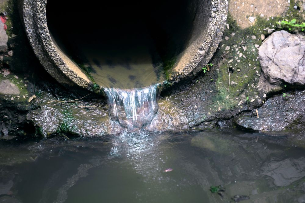 Dirty Water Pouring From a Concrete Pipe Into Polluted Water — Raptor Waste Management In Pimpama, QLD