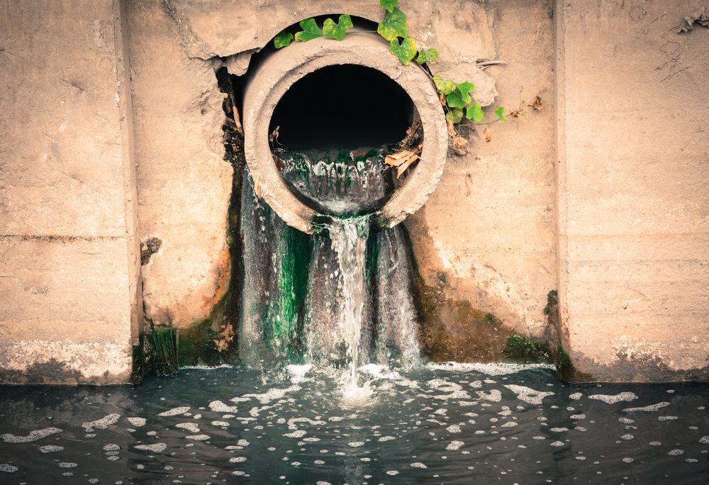 Polluted Water Flowing From a Concrete Pipe Into a Murky Pool — Raptor Waste Management In Carrara, QLD