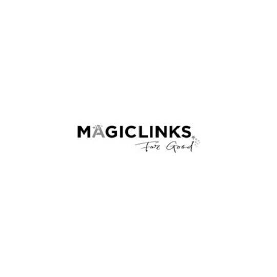 The logo for magiclinks is black and white and says `` magiclinks for good ''.