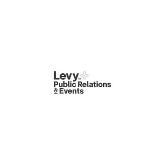 The logo for levy public relations and events is black and white.