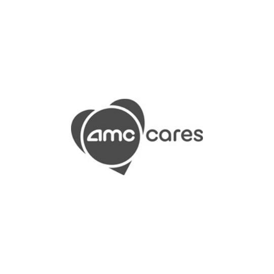 A logo for amc cares with a heart in the middle