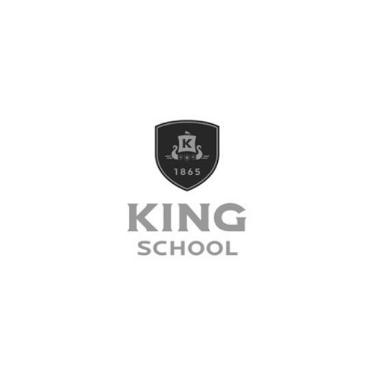A logo for king school with a shield on a white background.