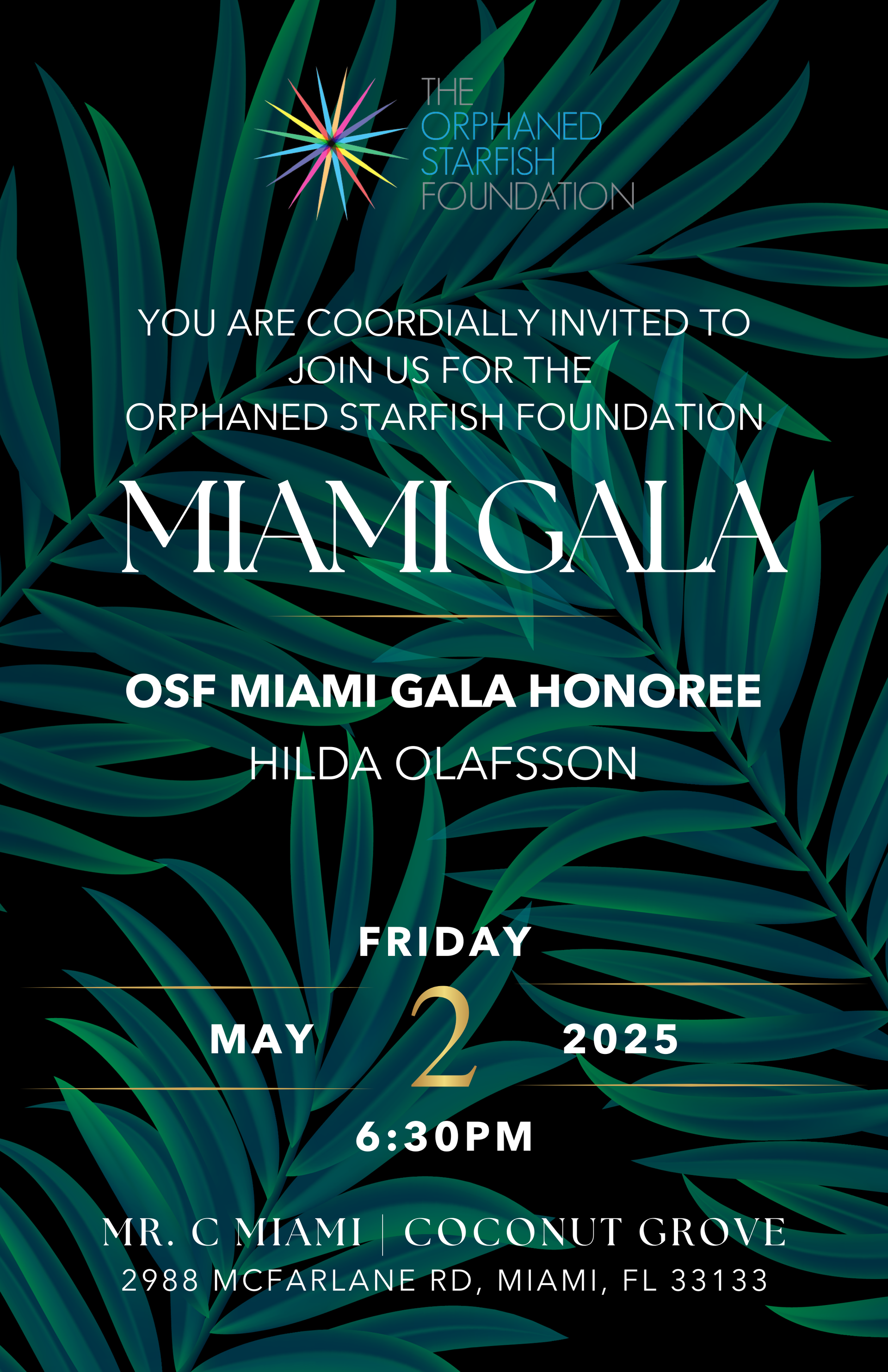 2025 Miami gala invitation at Mr. C for the orphaned starfish foundation andy stein