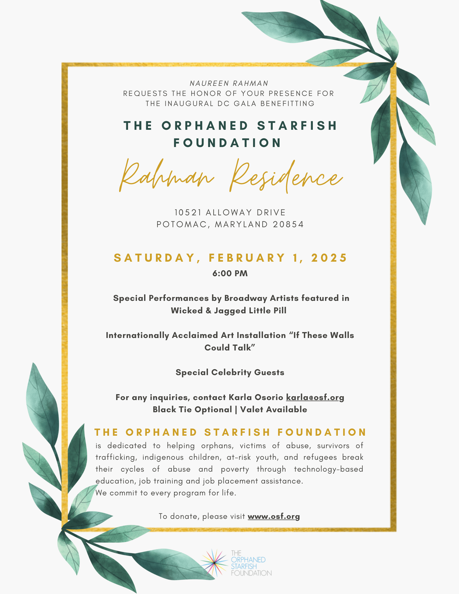 fundraiser for the orphaned starfish foundation rahman residence.