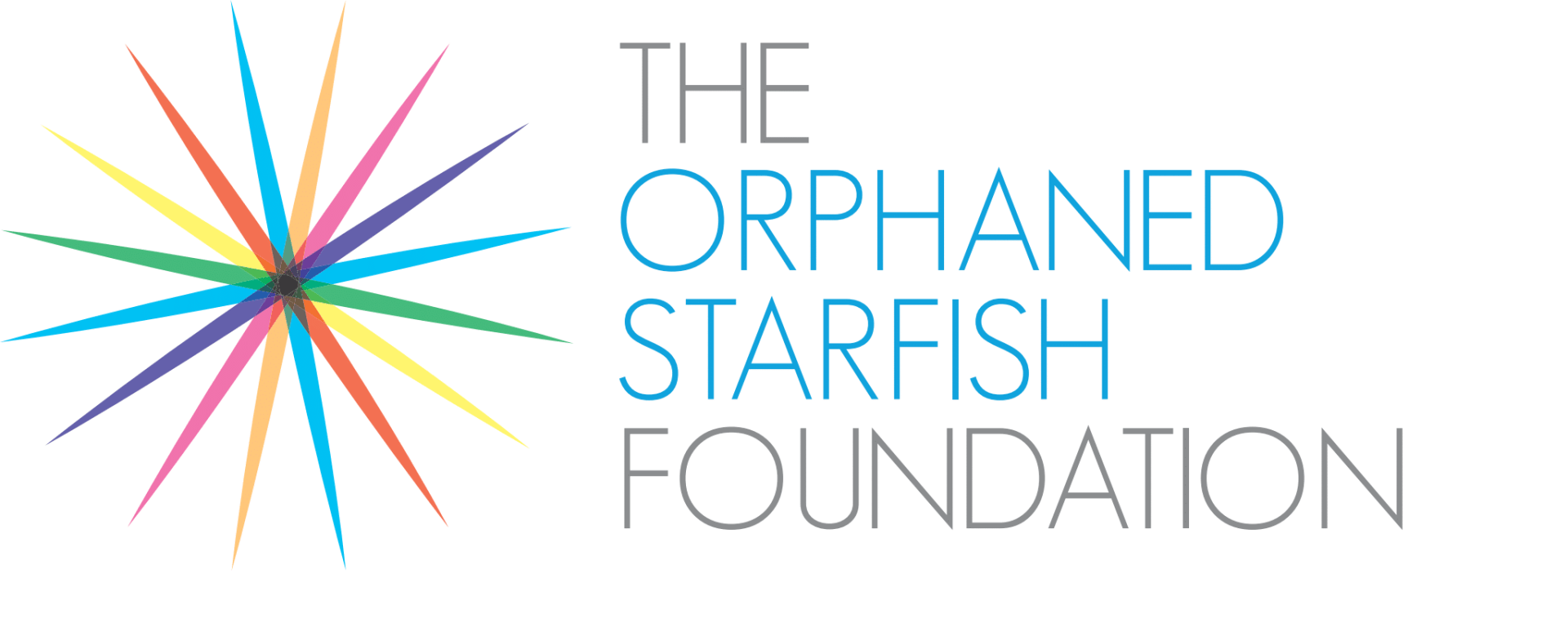 The logo for the orphaned starfish foundation with a colorful star in the middle.