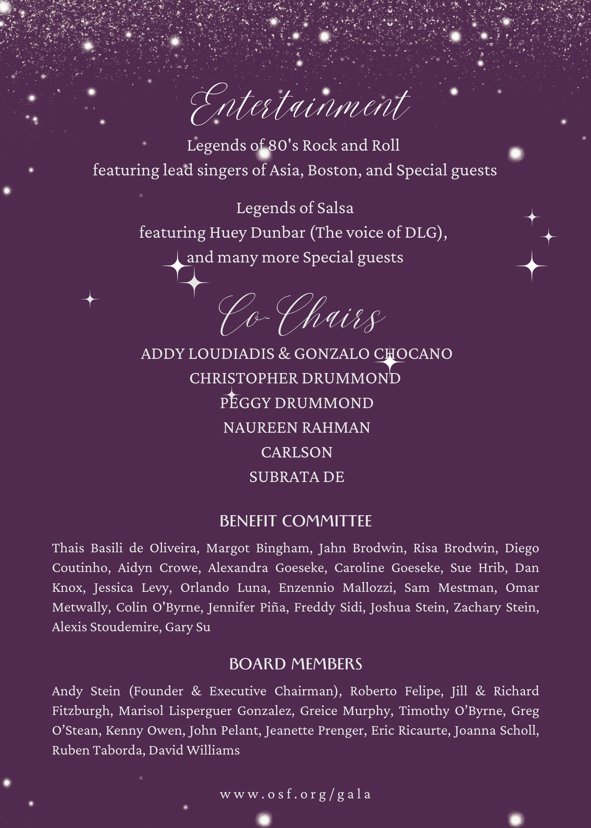 A purple wedding invitation with a lot of text on it