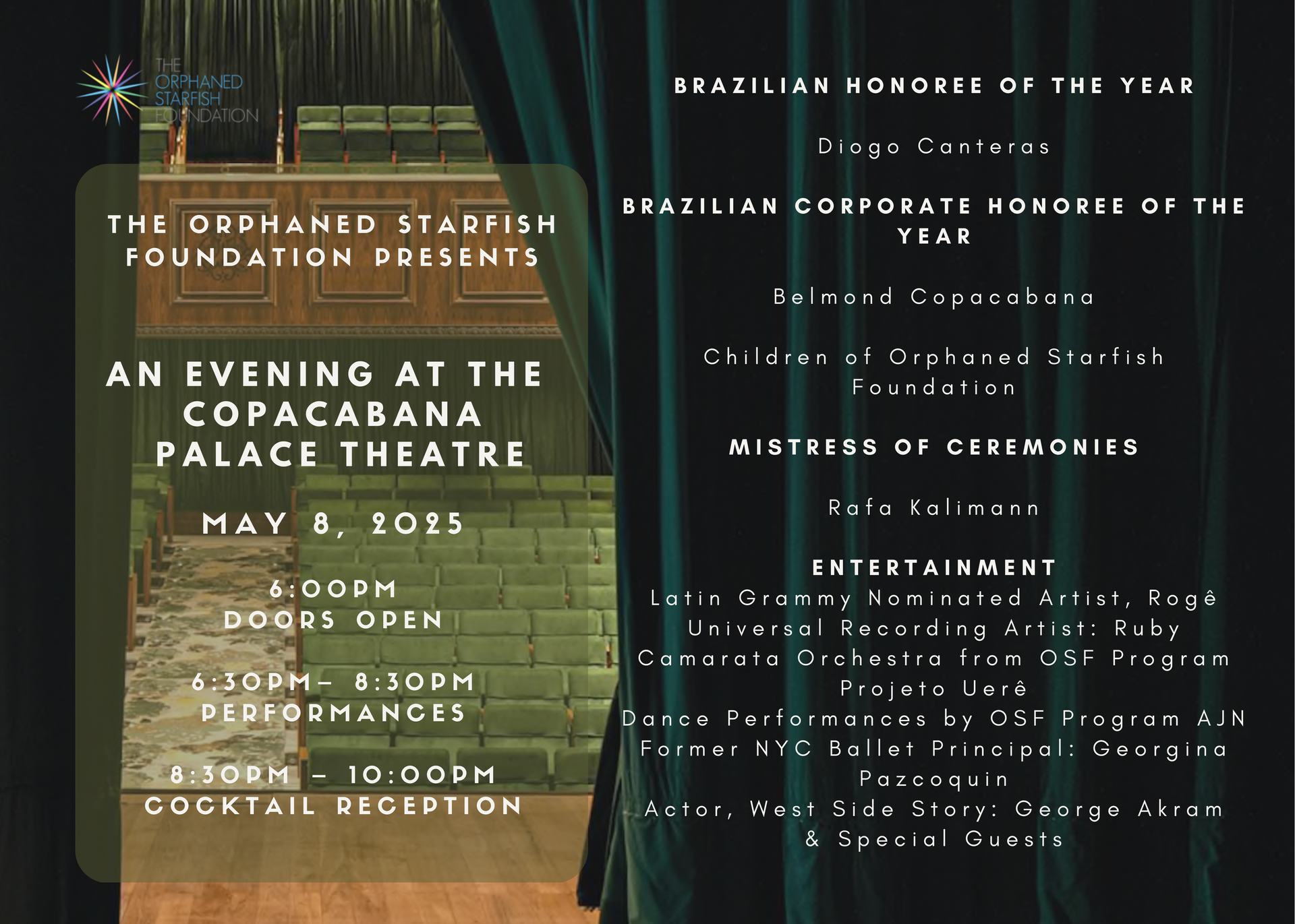 fundraiser for the orphaned starfish foundation an evening at the Copacabana Palace Theater 2025 Andy Stein