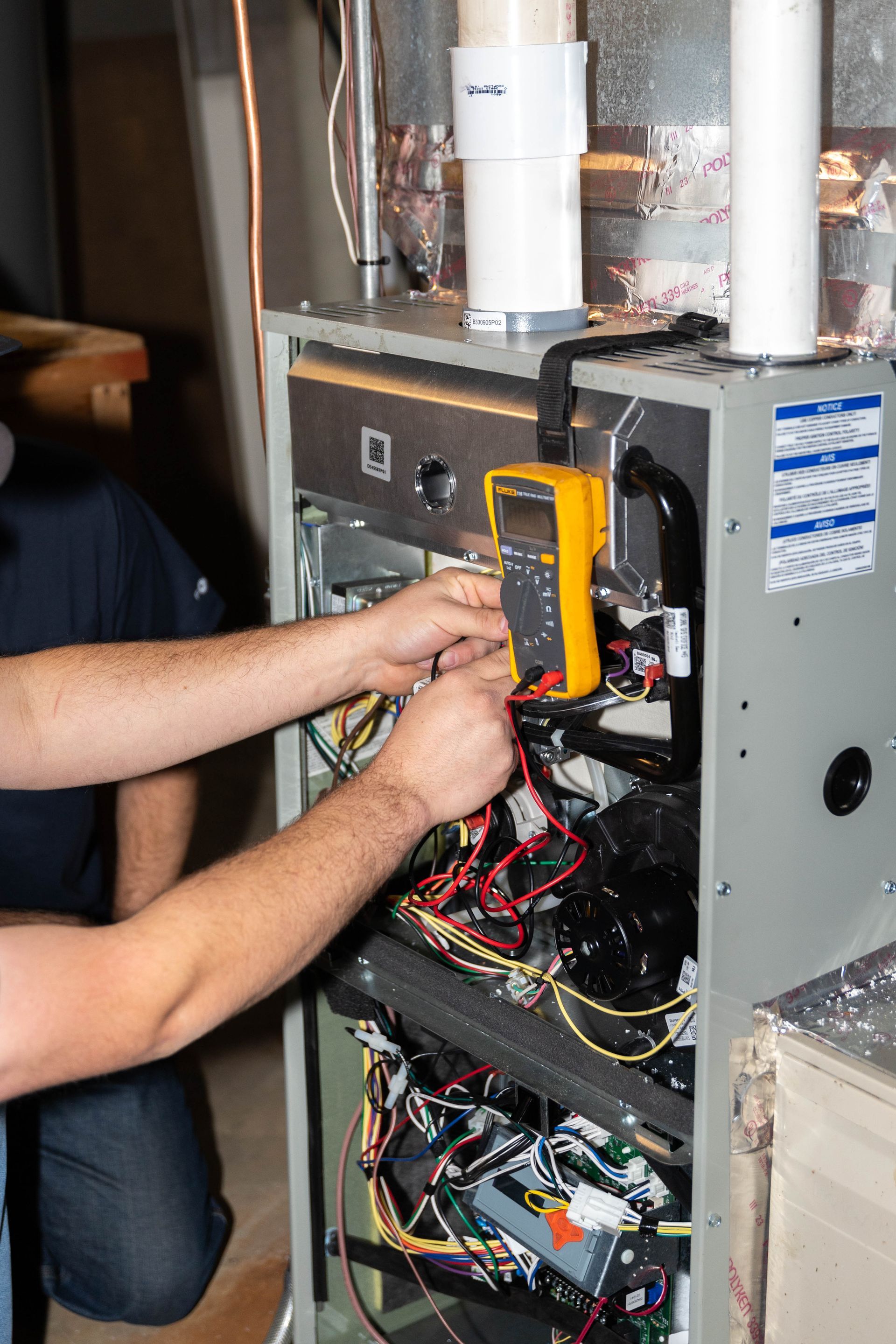 Well maintained furnace in a basement