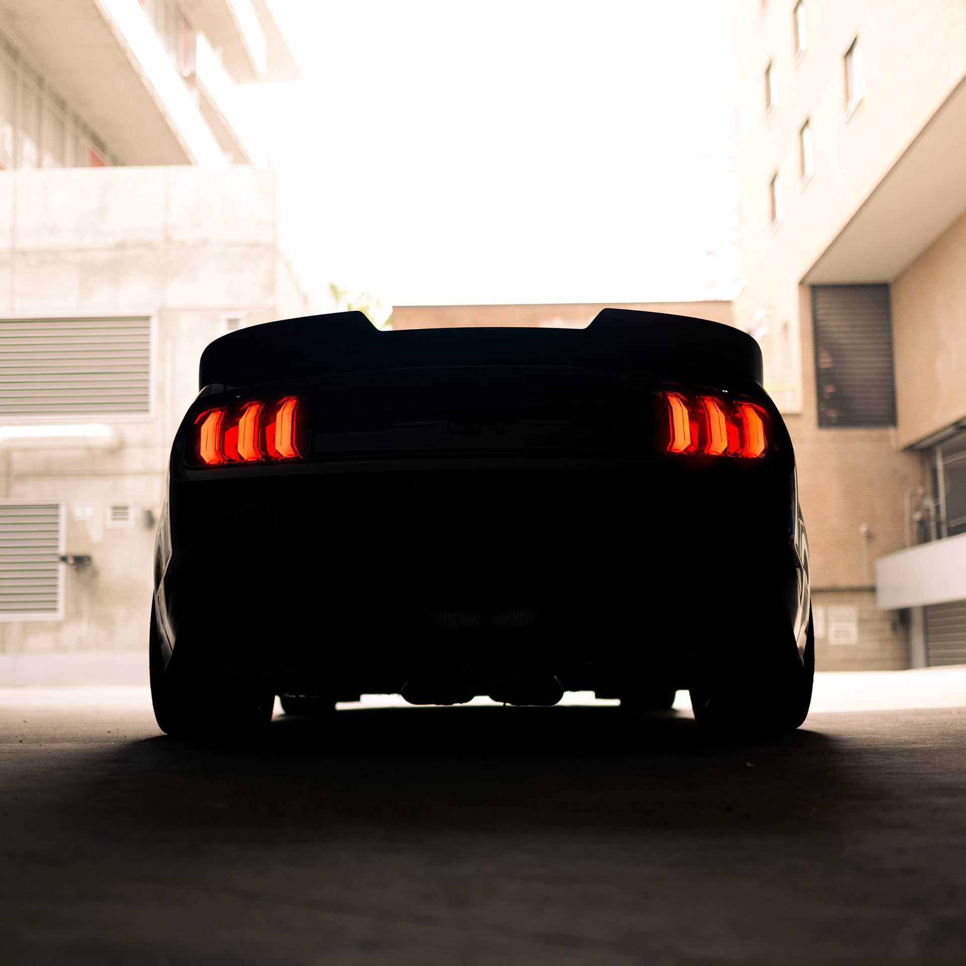 Ford Mustang backed in to a stall at Lakeview Automotive