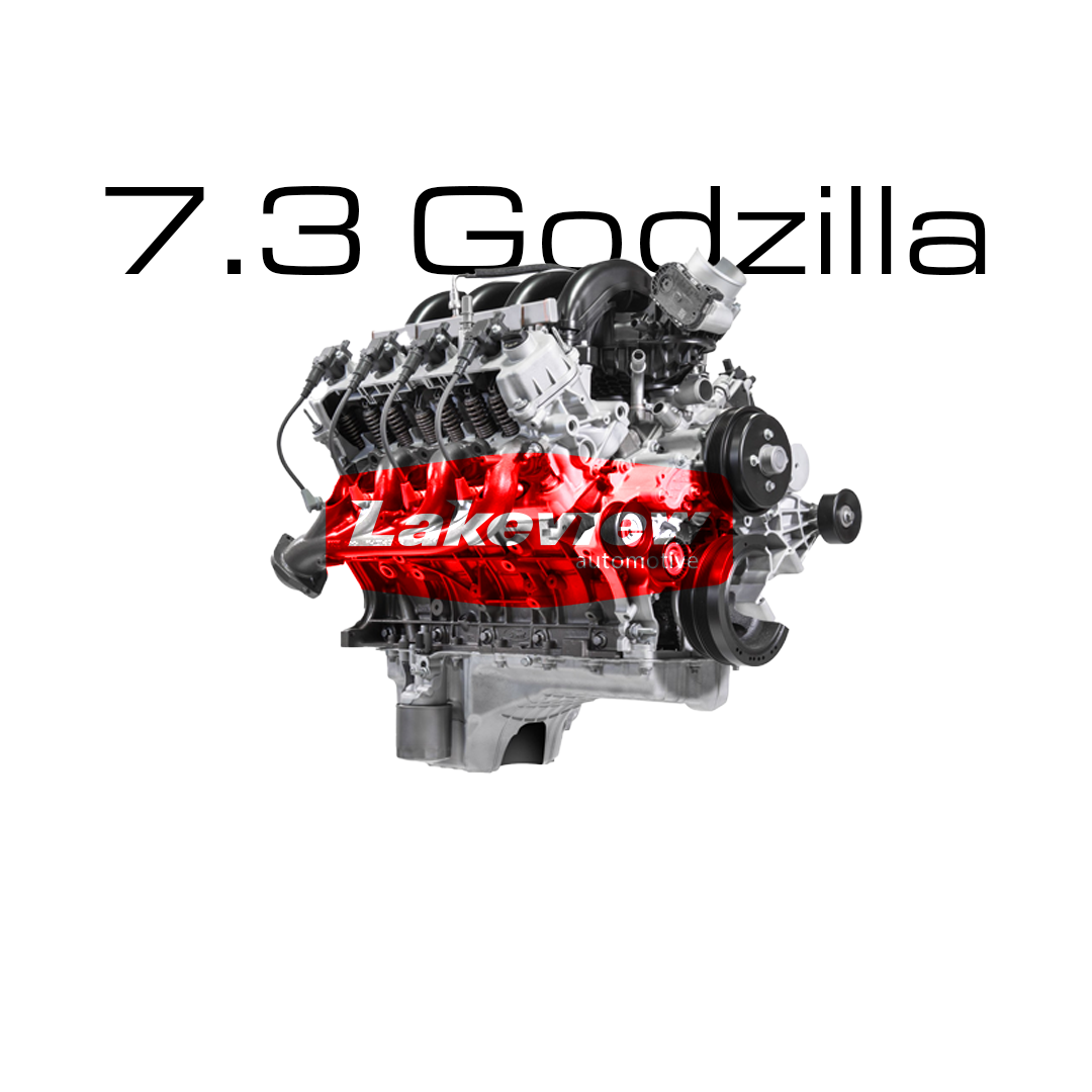 a picture of a 7.3 godzilla engine on a white background .