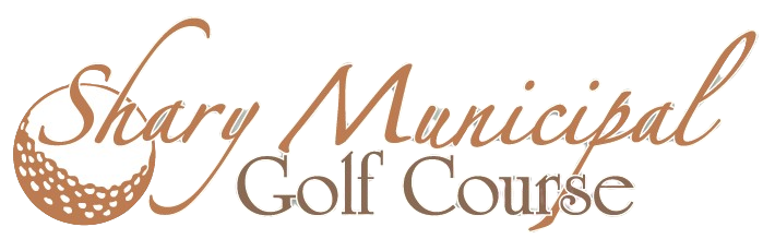 Shary Municipal Golf Course logo with a golf ball illustration in brown and a script font.
