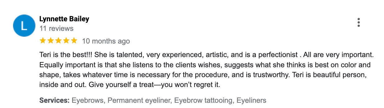 A blurred image of a review on a google review page.