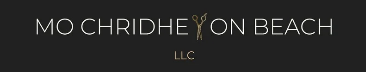 A logo for mo chridiye on beach llc on a black background