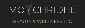 A logo for mo chridiye on beach llc on a black background