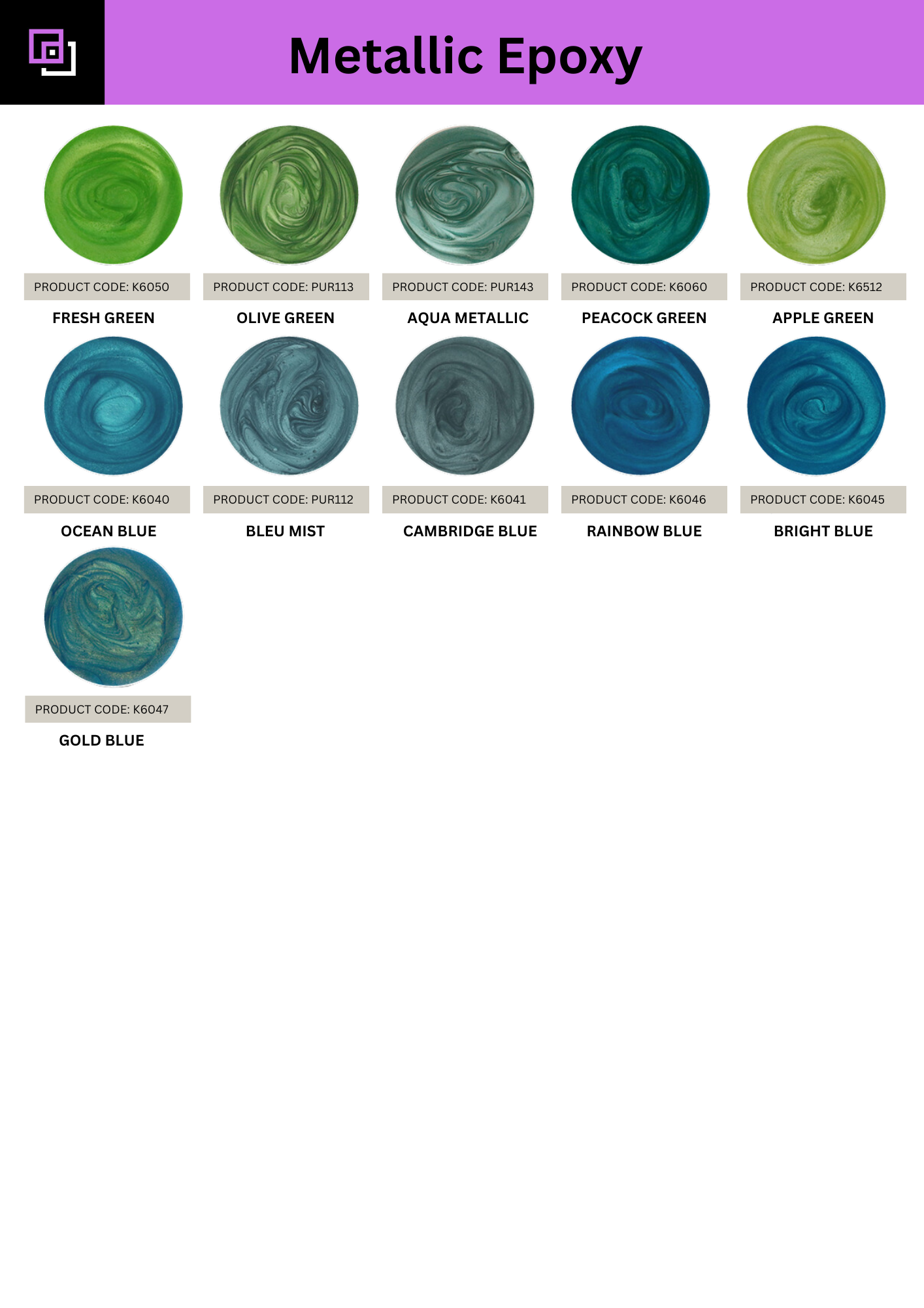 Types of metallic epoxy.