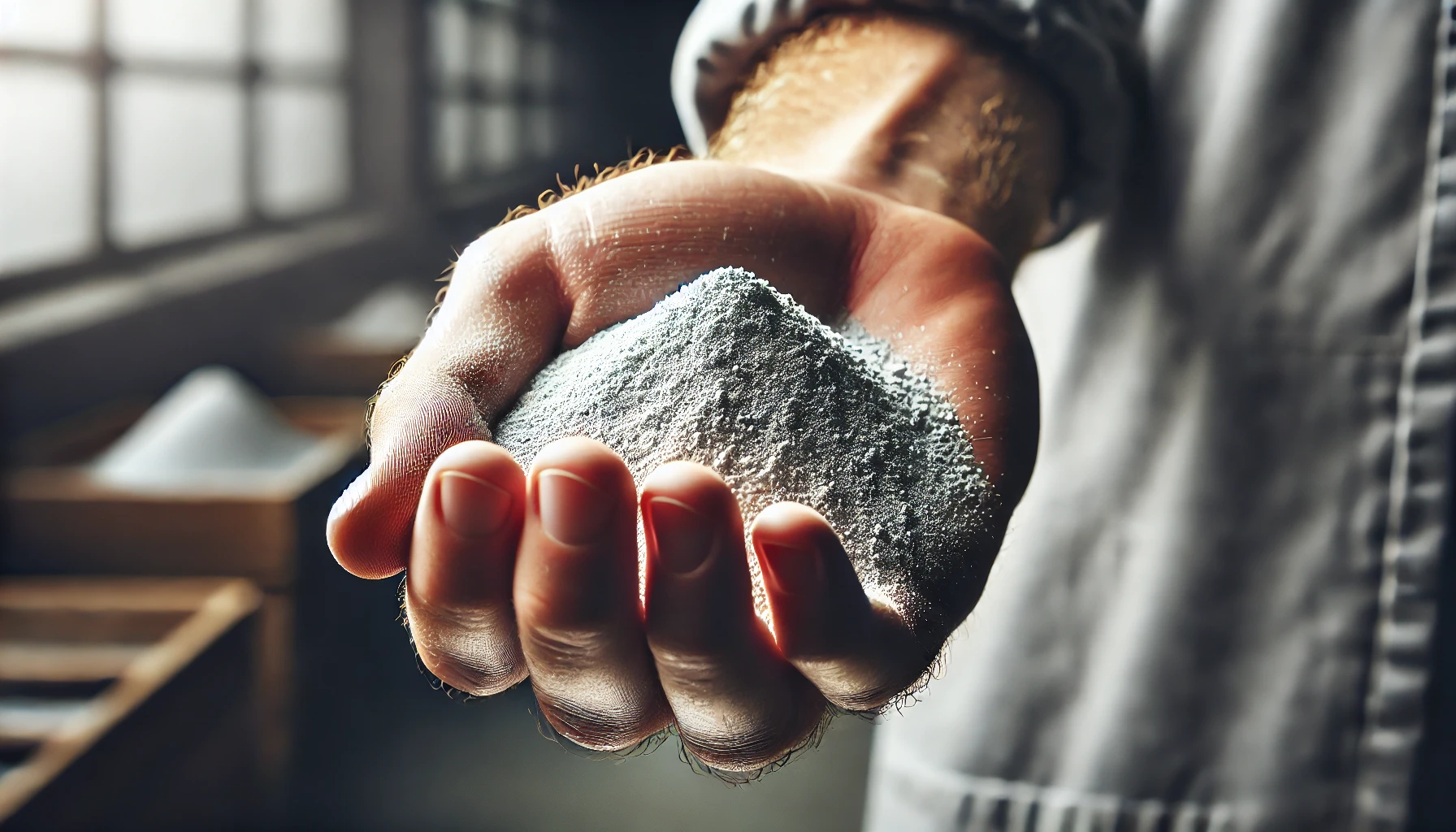 A person is holding a pile of aluminum oxide in their hand.