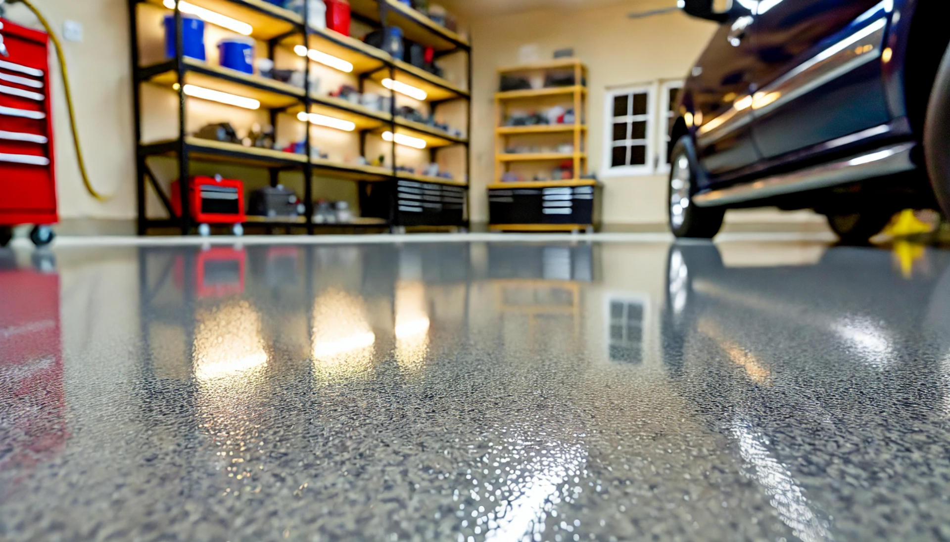 Image of decorative flake polyaspartic flooring.