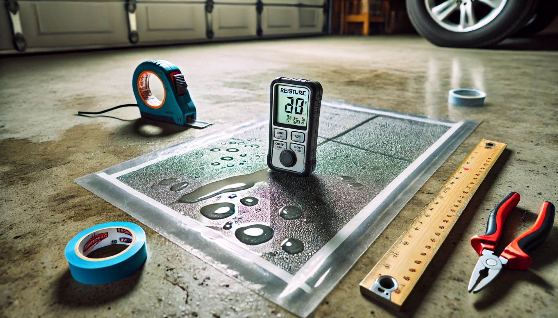 Image of garage floor moisture test.