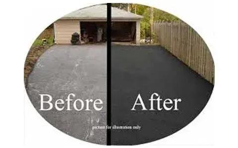 Before and After Asphalt Sealing in Front of the Garage — Prescott, AZ — Maurer Sealing & Striping