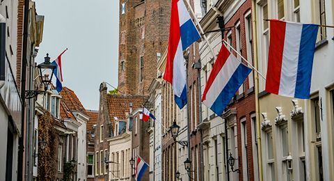 Afbeelding Nederlandse vlaggen bij huizen