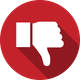 A white thumbs down sign in a red circle