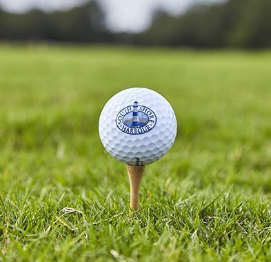 A golf ball is sitting on top of a tee in the grass.