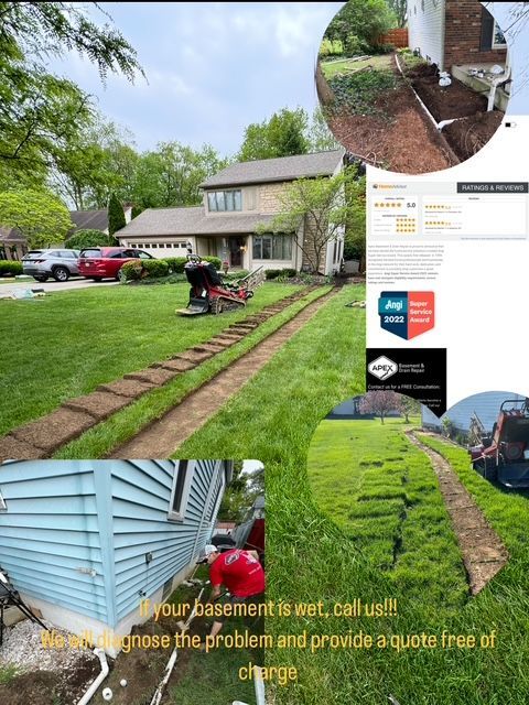 A collage of pictures of a house and a lawn mower