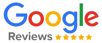 Google Reviews logo with colorful Google text, gray “Reviews,” and five gold stars