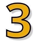 Yellow number 3 with black outline and shadow.