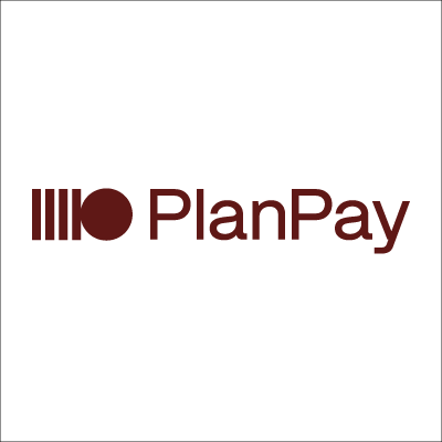 PlanPay-Logo: braune gestapelte Linien, ein Kreis und Text auf weißem Hintergrund.
