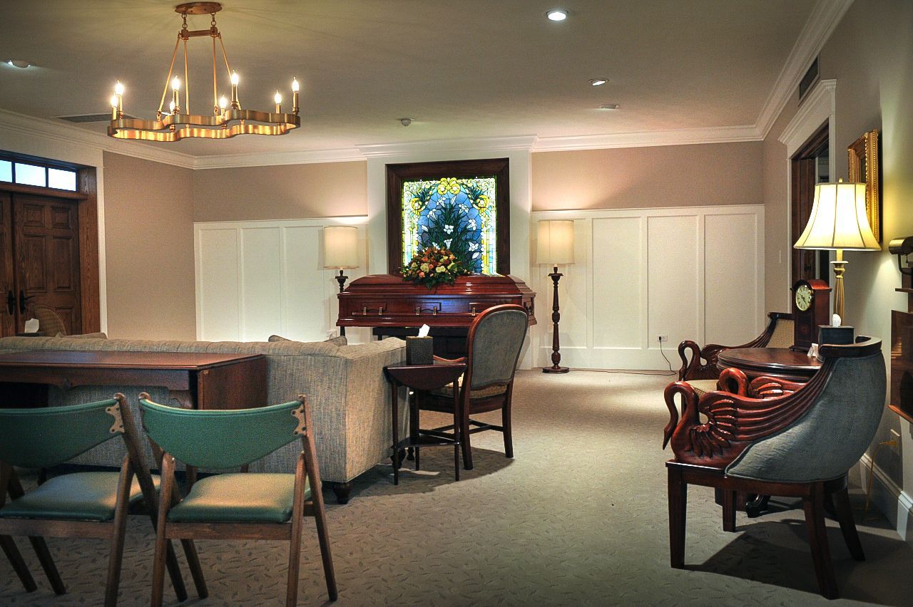 Exterior and interior photos of Hultgren Funeral Home and Cremation Center Carol Stream Location