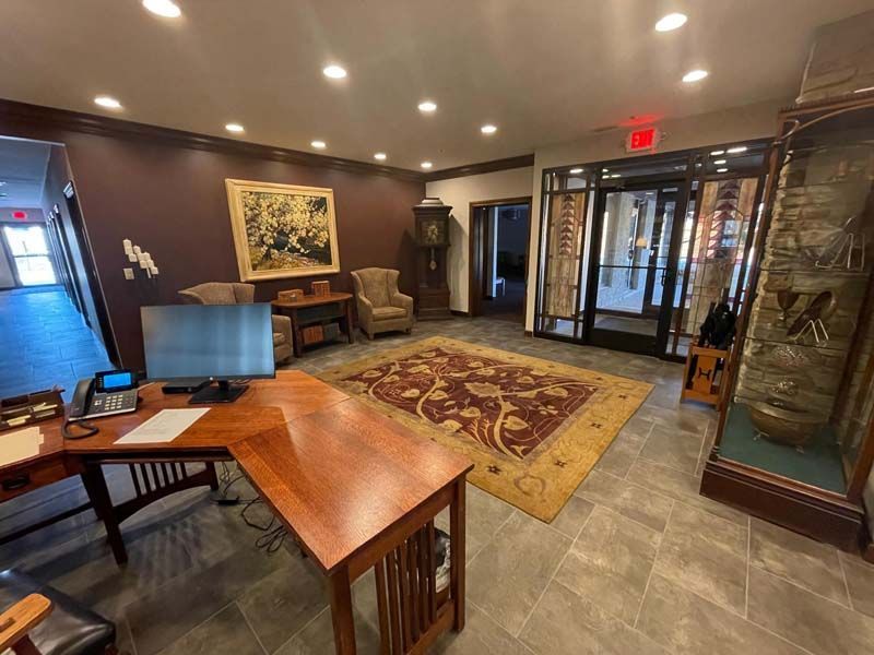 Exterior and interior photos of Hultgren Funeral Home and Cremation Center Carol Stream Location