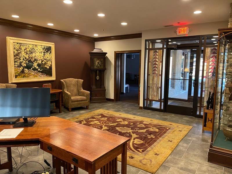 Exterior and interior photos of Hultgren Funeral Home and Cremation Center Carol Stream Location