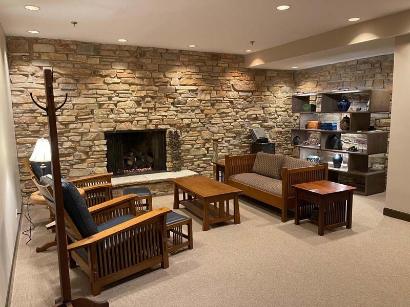 Exterior and interior photos of Hultgren Funeral Home and Cremation Center Carol Stream Location