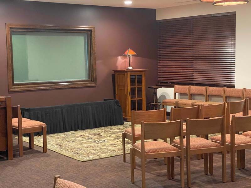 Exterior and interior photos of Hultgren Funeral Home and Cremation Center Carol Stream Location