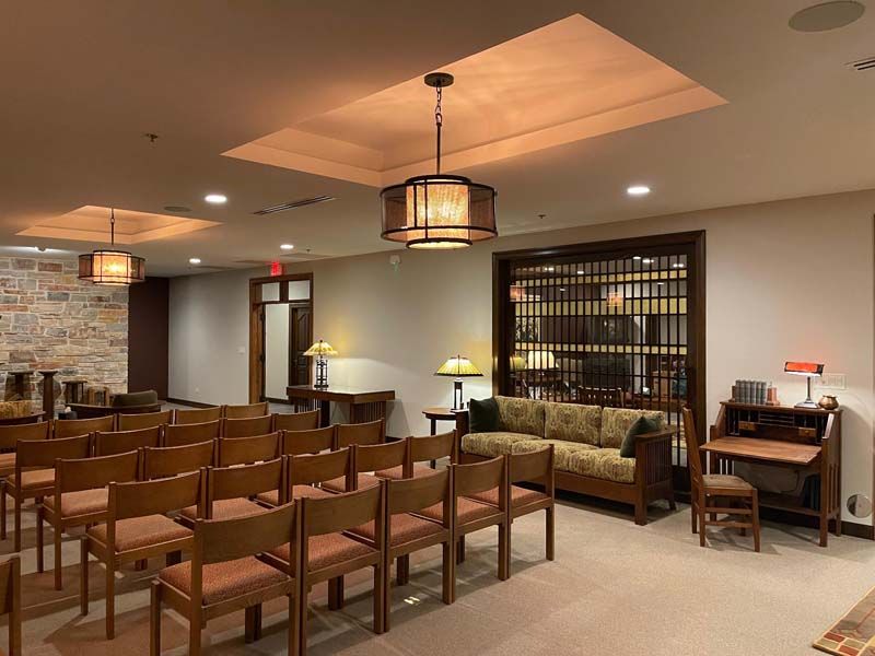 Exterior and interior photos of Hultgren Funeral Home and Cremation Center Carol Stream Location