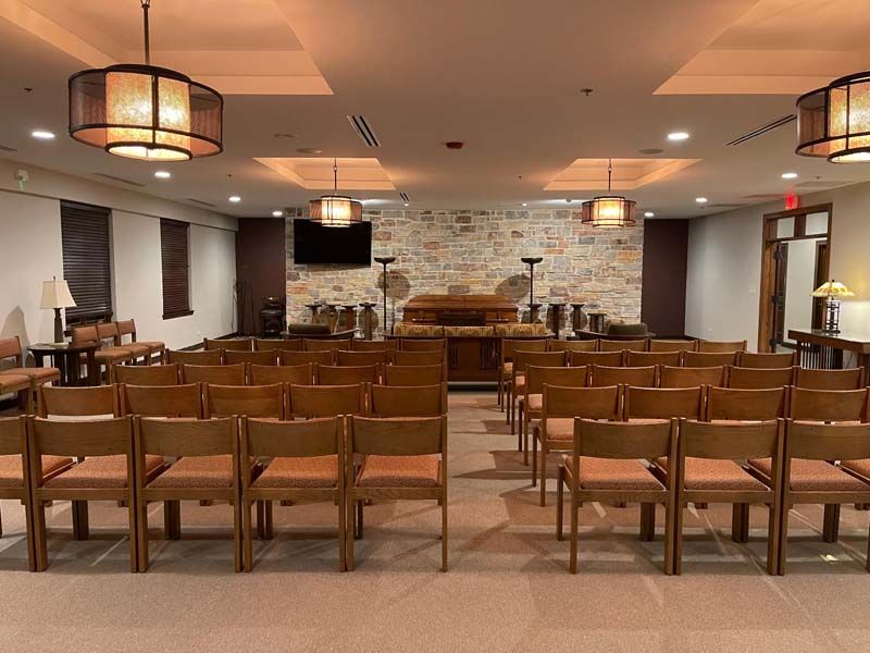 Exterior and interior photos of Hultgren Funeral Home and Cremation Center Carol Stream Location