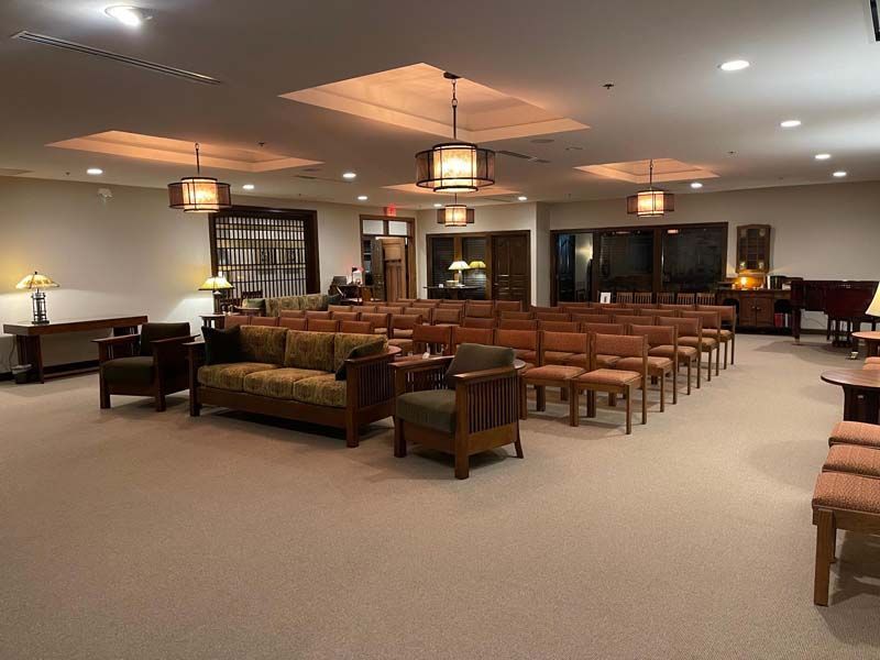 Exterior and interior photos of Hultgren Funeral Home and Cremation Center Carol Stream Location